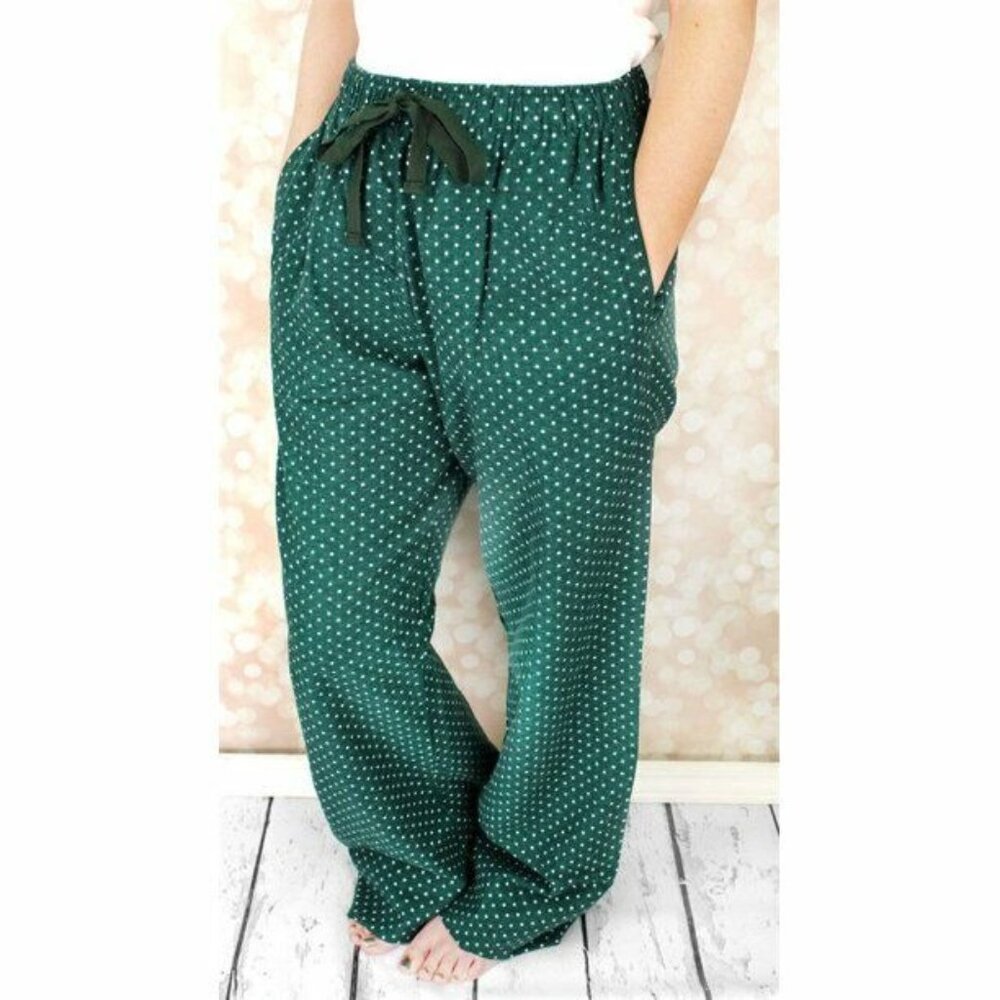 Pajama Pants for Women Green Polka Dot/Plaids PJs Sleepwear Small